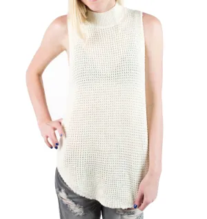 Damen Bittersweet Chunky Wolle Mock Neck Tunika Pullover Top in Weiß