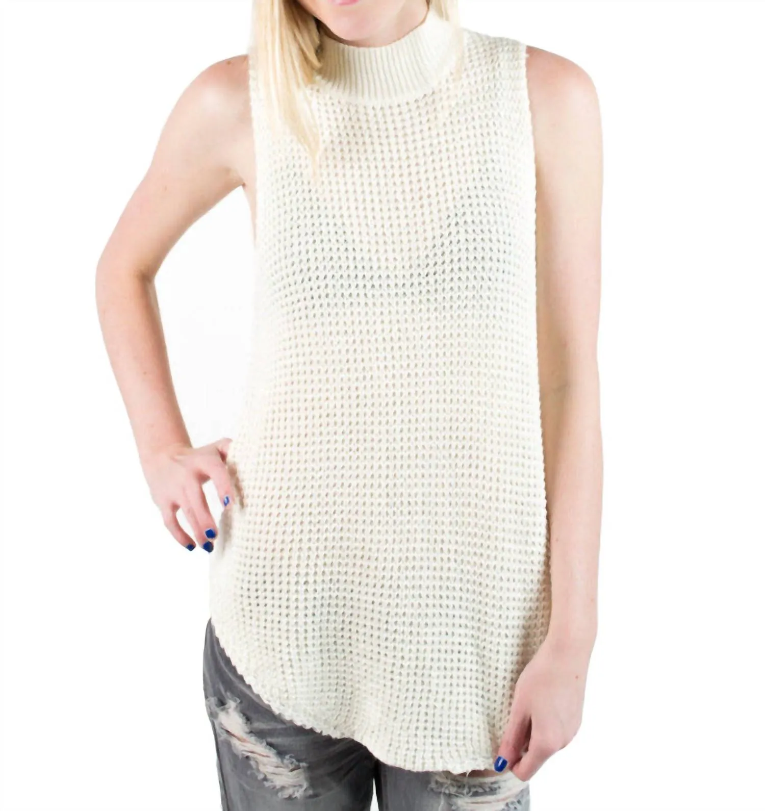 Damen Bittersweet Chunky Wolle Mock Neck Tunika Pullover Top in Weiß