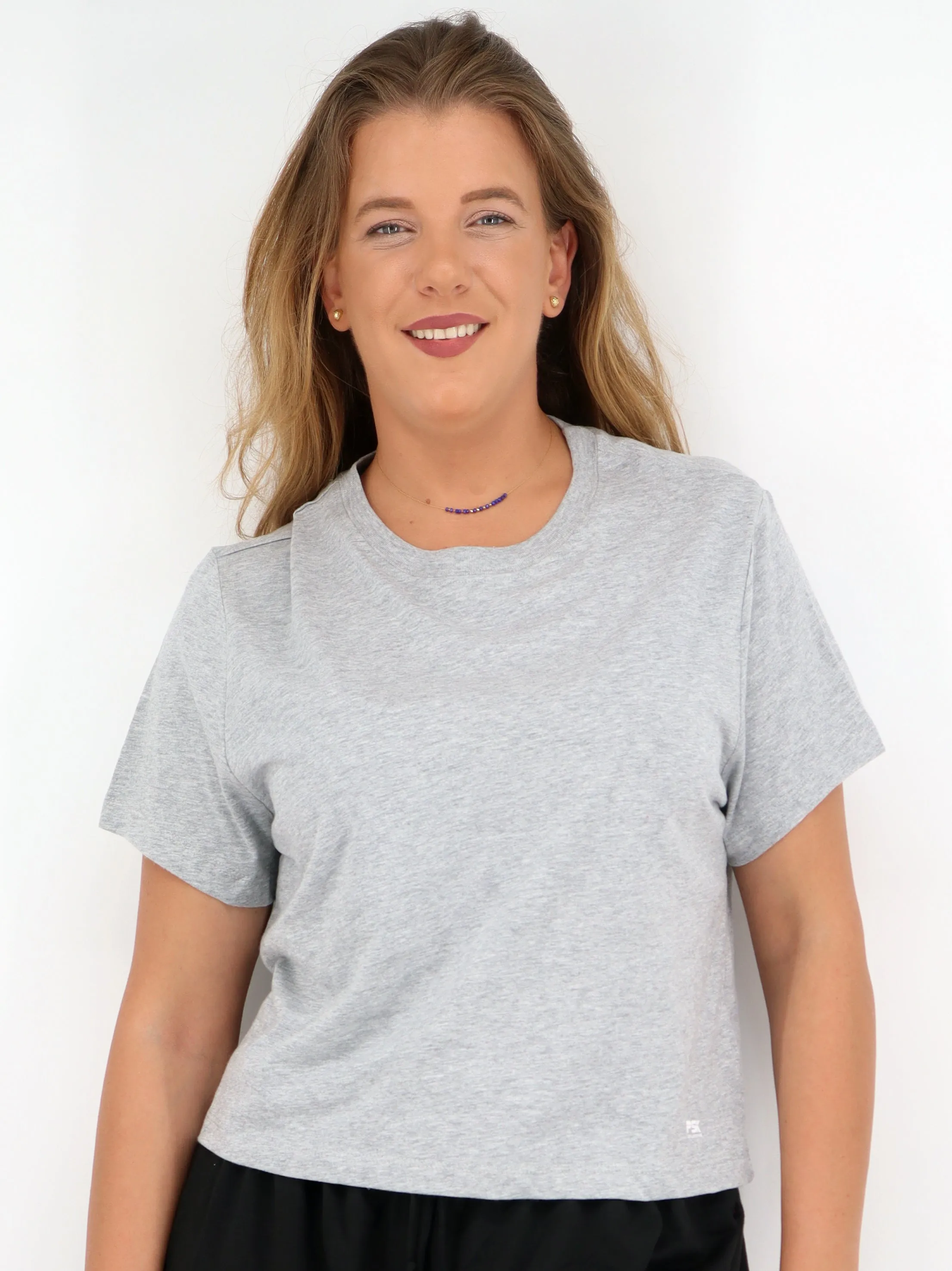 Damen T-Shirt mit aufgedrucktem Markenlogo, Hellgrau