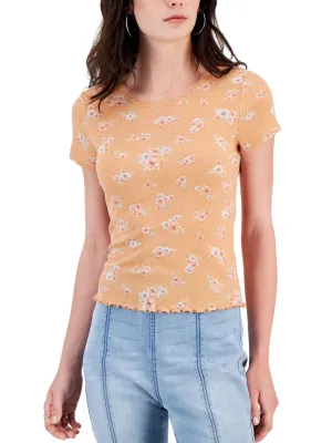 Damen T-Shirt mit Blumenprint, Pfirsich