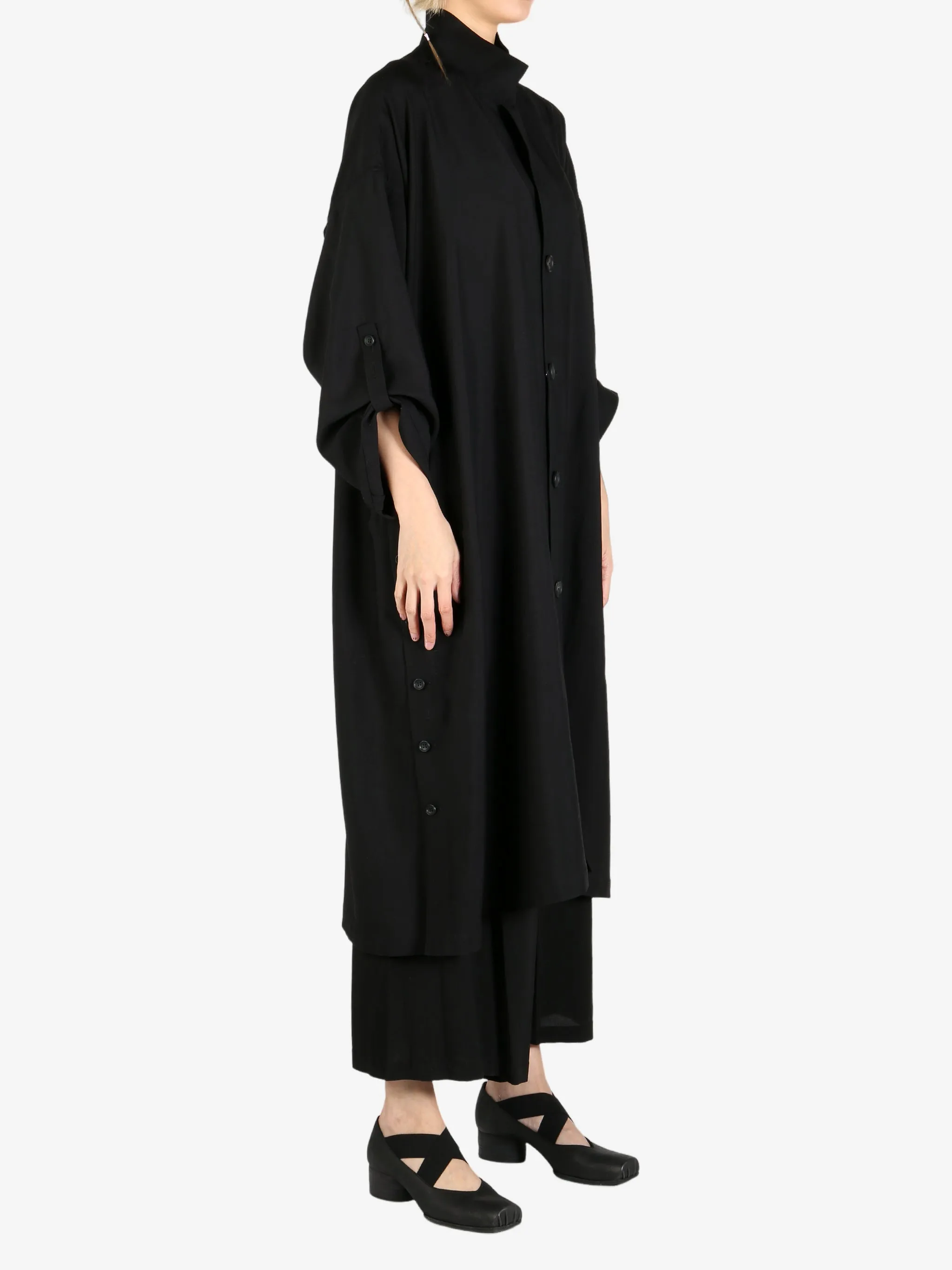 YOHJI YAMAMOTO - Damen Seitlich Geraffter Detailmantel Bekleidung_yohji-yamamoto