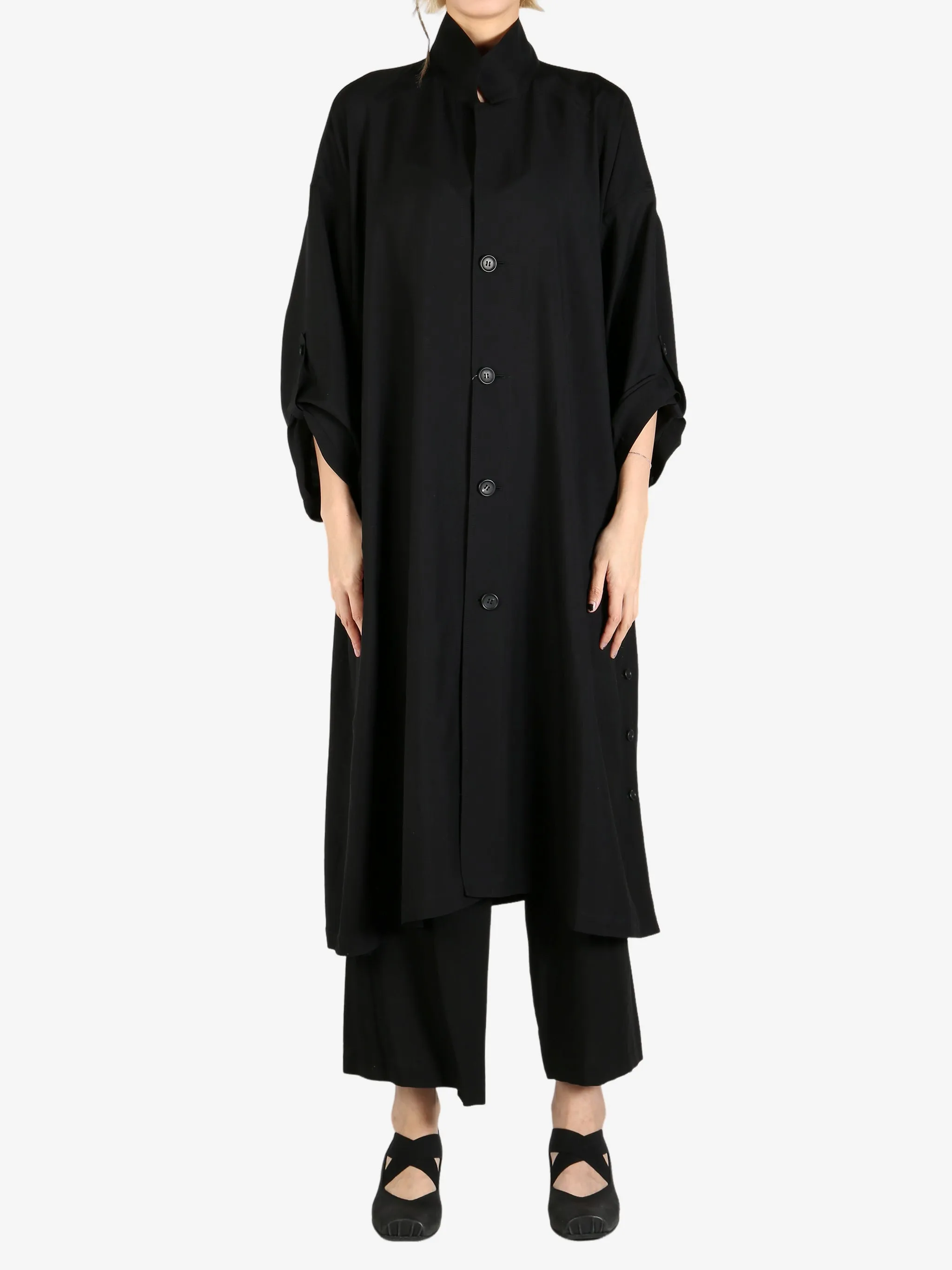 YOHJI YAMAMOTO - Damen Seitlich Geraffter Detailmantel Bekleidung_yohji-yamamoto